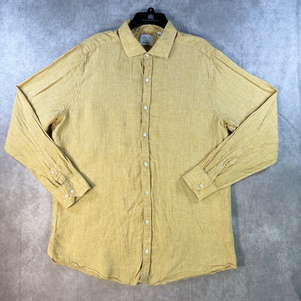 Baird McNutt‎ Murano Button Up 100% Linen Shirt Men XLT Yellow Gold Long Sleeve